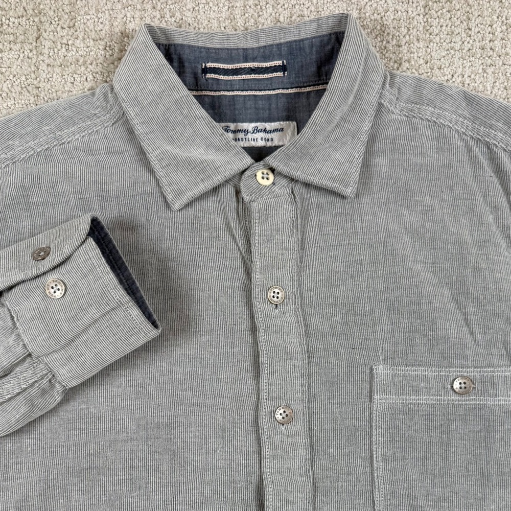 Tommy Bahama Mens Medium Gray Coastline Cord Long Sleeve Button Up Shirt